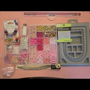 Bead and Jewelry Making Kit with Pink and Gold Beads